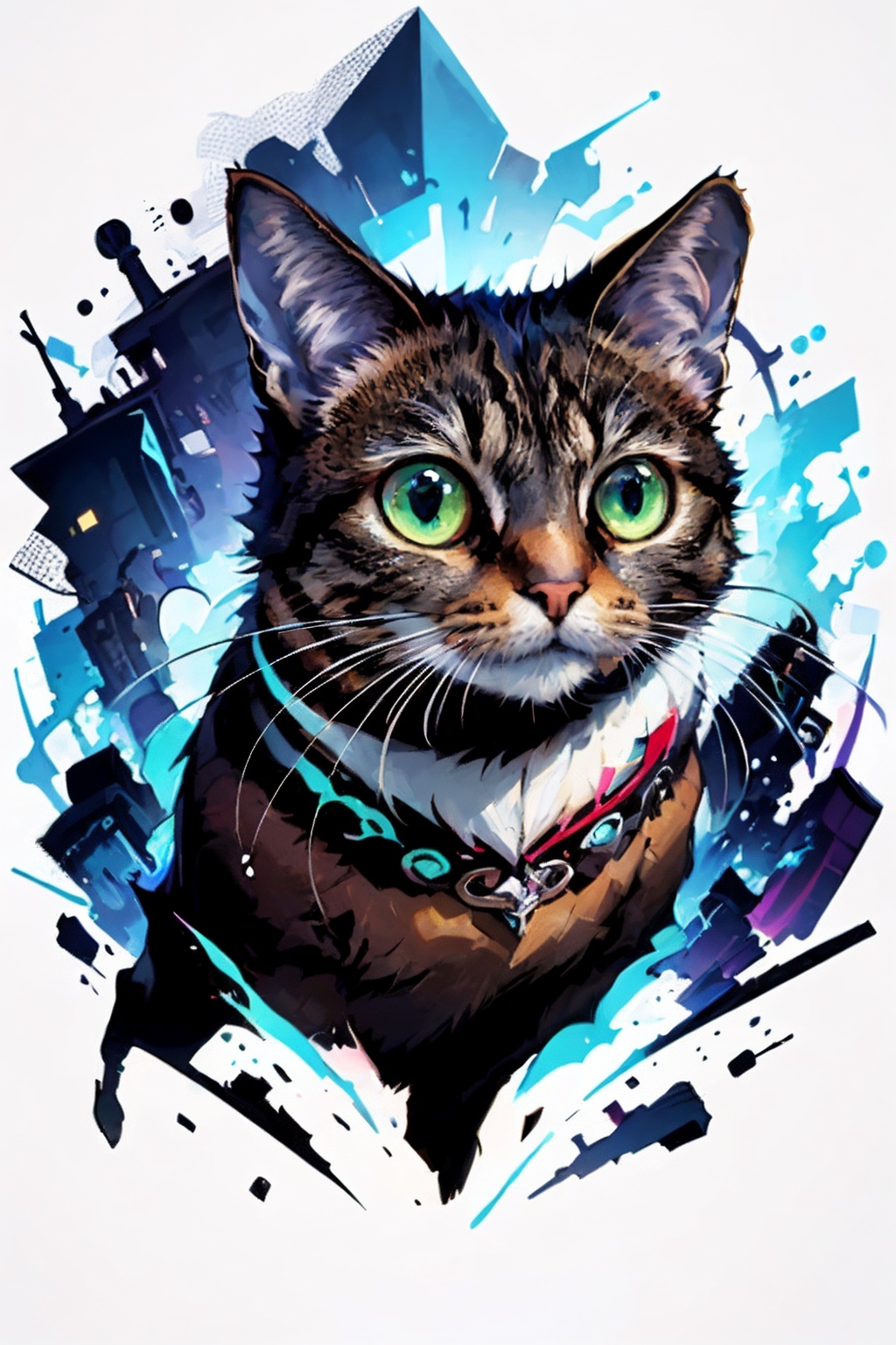 ,(Masterpiece:1.2, high quality,ultra-fine painting,Vivid Colors),(white background:1.2),cat, solo,green eyes,vibrant,cure lovely, <lora:Chinese Li Hua:0.6> ,<lora:TShirtDesignRedmond1-5V-LiberteRedmond-TShirtDesignAF:1>