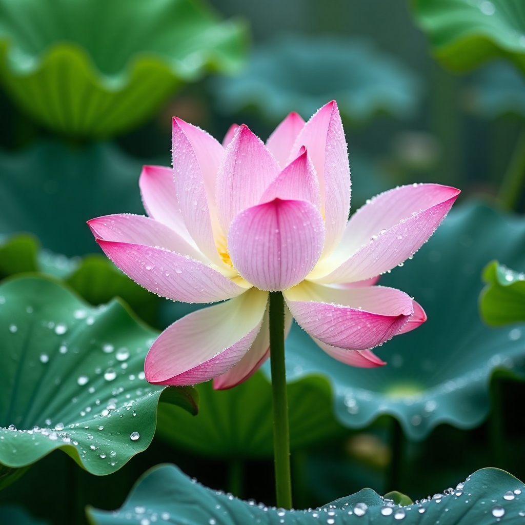 hehua,hehua,In the morning,a blooming pink and white lo*** *n the lotus pond is covered with dewdrops,surrounded by emerald green lotus leaves. The petals tremble slightly in the morning mist,and the soft sunlight penetrates the mist and sprinkles on the crystal clear water droplets. The water surface reflects a hazy flower shadow,fresh and natural,full of vitality.,