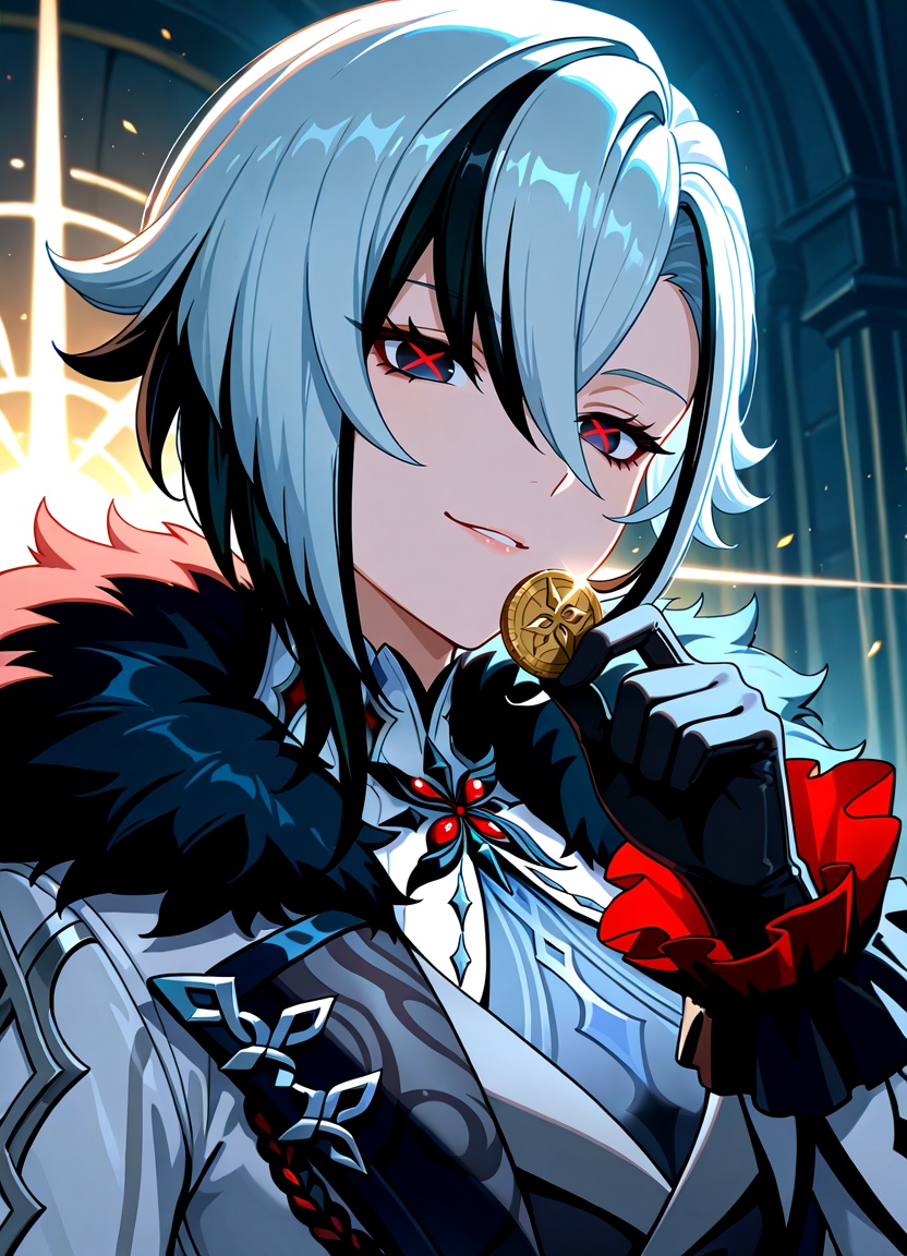 arlecchino \(genshin impact\),  1girl,  white jacket on Tensor.Art
