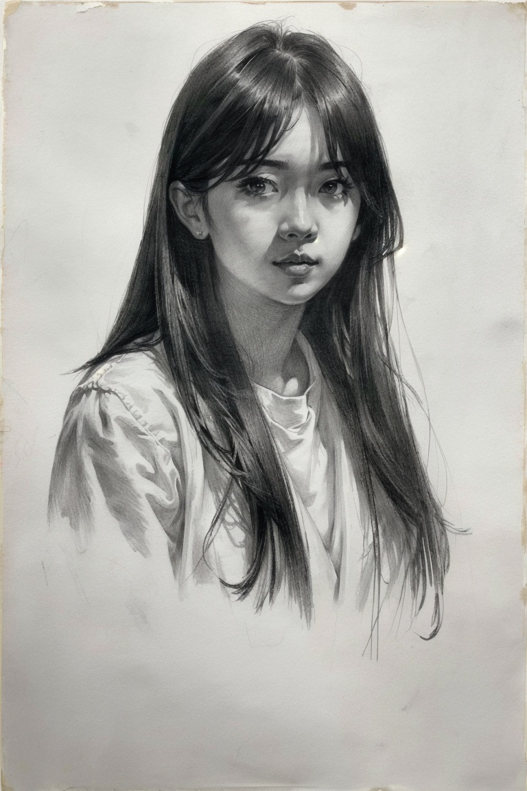 ((HRD, HUD, 8K)),((masterpiece, best quality)), highly detailed, photo_\(medium\),1girl, solo, long hair, Sketch,monochrome, greyscale, traditional media, signature, graphite (medium), upper body, simple background,suit, looking at viewer,  <lora:20240218-1708223770681:0.9>