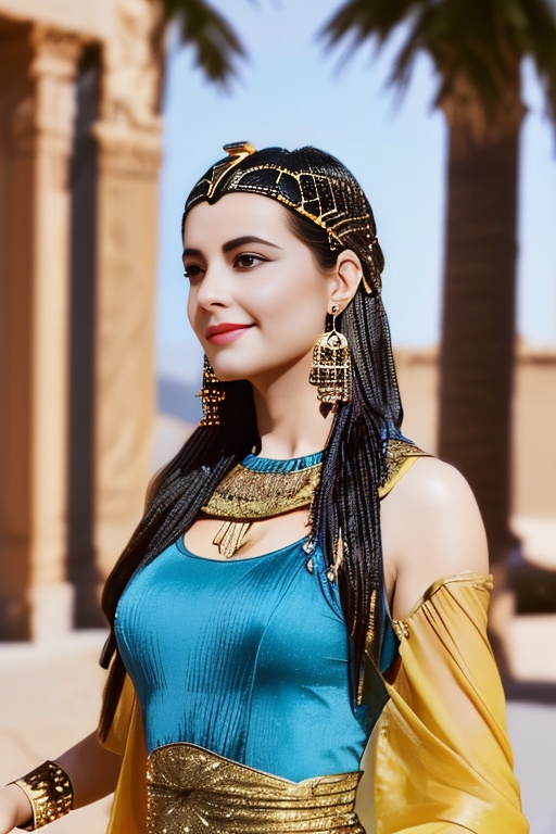 1girl, smirk, long hair, in the sunshine, upper body, dynamic clothes, earrings cleopatra<lora:Cleopatra_V1.0-10:0.8>