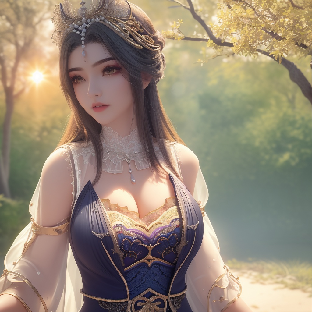 <lora:642-DA-完美世界-龙女:0.8>(,1girl, ,best quality, ),looking at viewer,  ,, ultra detailed background,ultra detailed background,ultra realistic 8k cg,,masterpiece, (( , )), fiction,mole,  ,     ,see-through, lace, (cleavage),(((, solo, sun, , bare_tree, )))