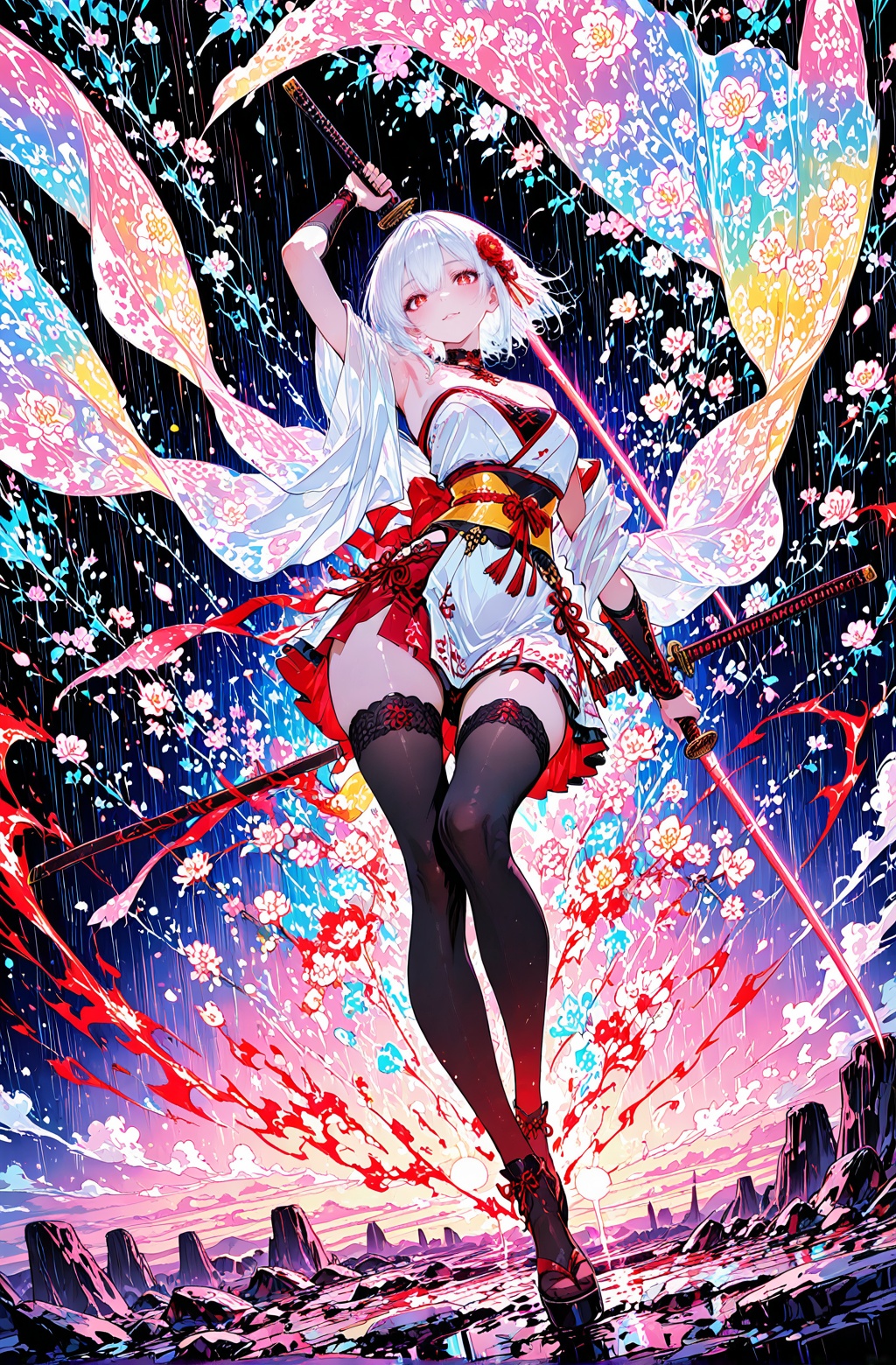 (extremely sexy Japanese kunoichi),  (dynamic scene,  slashing pose) on Tensor.Art