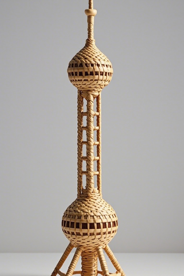 Handwoven,simple background,grey background,fine and dense weaving of bamboo strips,creative design,bamboo silk bamboo weaving primary color,no humans,shadow,a densely woven bamboo strip of the canton tower,canton tower,<lora:models/4414/f2697c8c.safetensors:0.8:0.8>