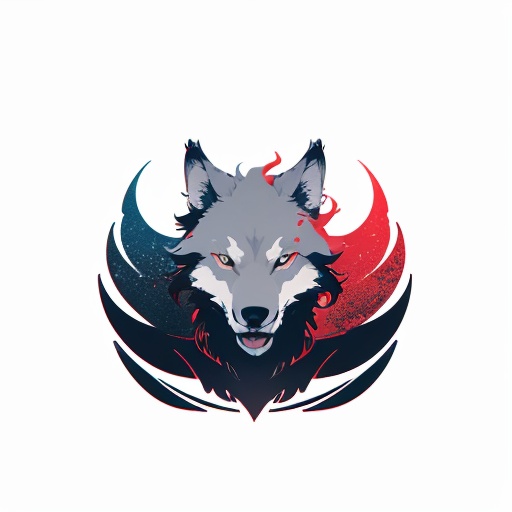 abstract gradient,Minimal logo,minimal flat,Design of Abstract logo featuring a Wolf's Head in grey and red on a black background.,
