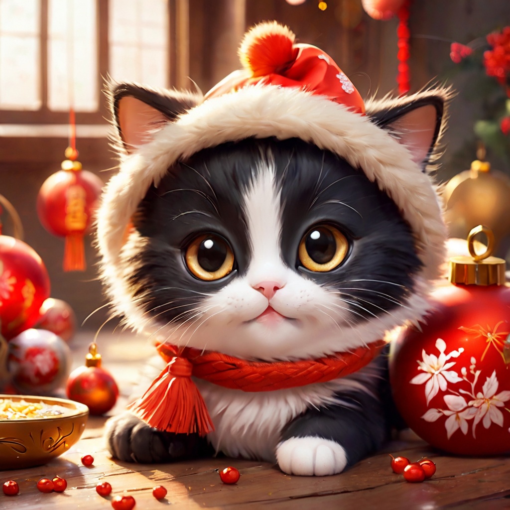 cat,cute,poakl cartoon newyear style,best quality,masterpiece,<lora:poaklSDXLcartoonnewyearV2-000007:0.6>,