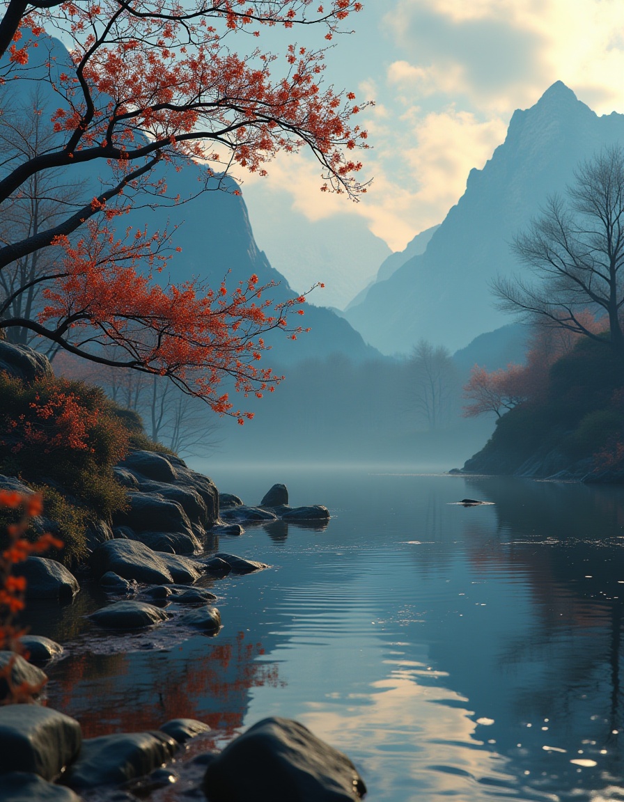 (8k, RAW photo, best quality, masterpiece:1.2),(super realistic, photo-realistic:1.3),ultra-detailed,extremely detailed cg 8k wallpaper,hatching (texture),skin gloss,light persona,(crystalstexture skin:1.2),(extremely delicate and beautiful),gh-hd,scenery,no humans,outdoors,nature,tree,sky,forest,mountain,landscape,bird, <lora:风景:1>