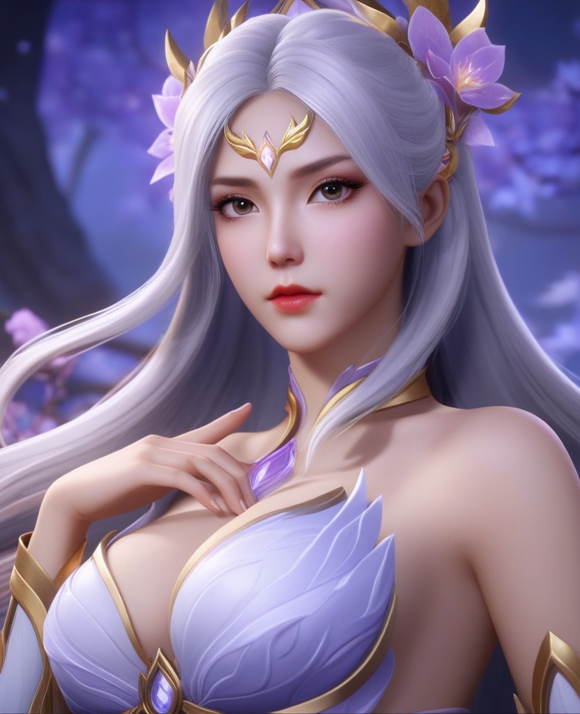 <lora:572-DA-XL-斗罗大陆-千仞雪:0.8>(,1girl, ,best quality, ),looking at viewer,  ,ultra detailed background,ultra detailed background,ultra realistic 8k cg,, ,masterpiece, (( , )),, , , spirit blossom \(league of legends\),   ,   (cleavage), (), ,,