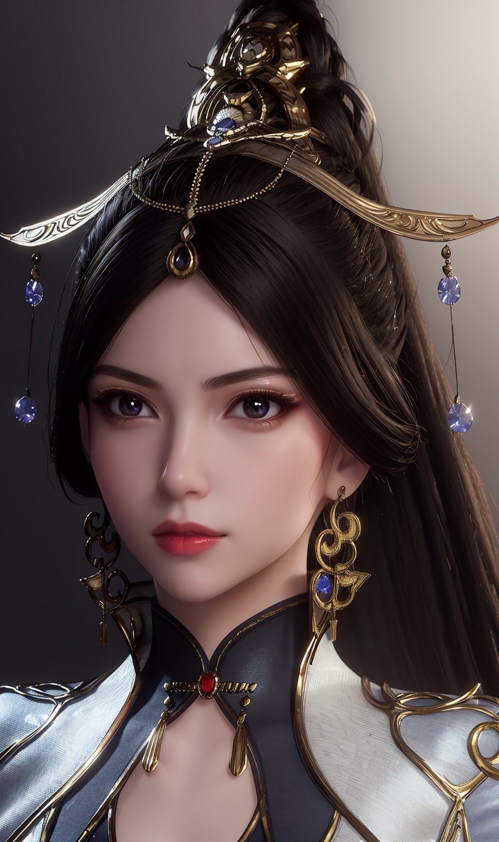masterpiece,(best quality),3d,makeup,official art, extremely detailed cg 8k wallpaper,((crystalstexture skin)), (extremely delicate and beautiful),highly detailed,1girl,solo,long hair,headwear,((portrait)),(black_hair),((dress)),(collar:1.000),((upper_body)), (medium breasts),((hair_ornament)),((looking_at_viewer)),((Facing the camera)),, <lora:hipoly3DModelLora_v10:0.3>