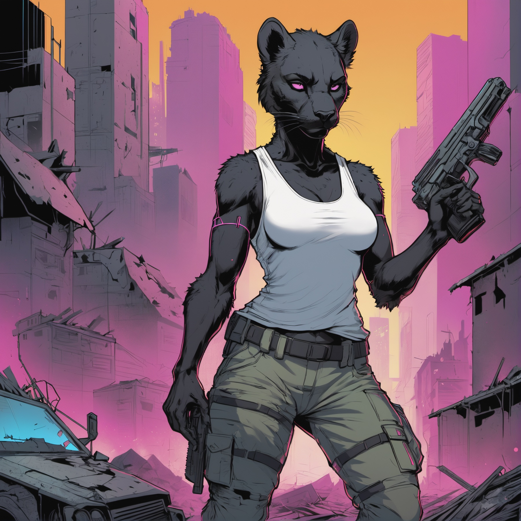 anime artwork,  cyberpunk anthro panther ,  female on Tensor.Art