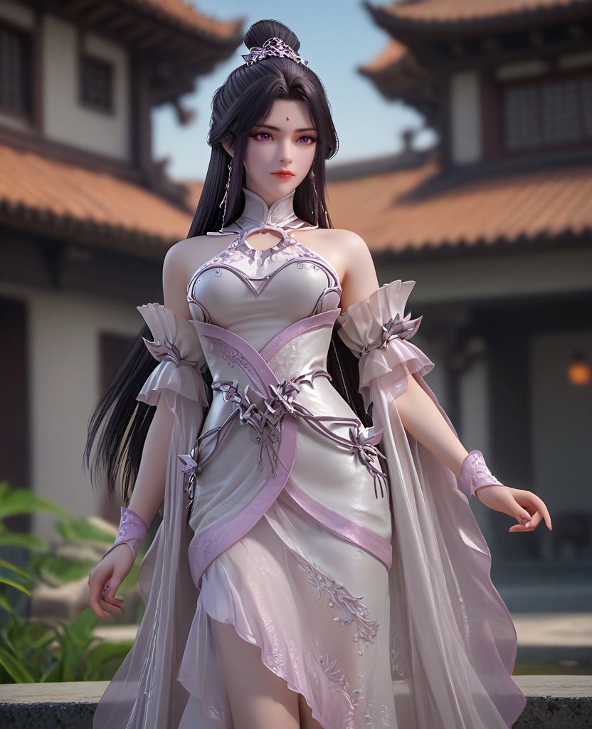 (oriental architecture, elegant decor, sophisticated style:1.1),standing, a eagle standing on her arm,(breasts:1.2),<lora:XL16完美世界月婵:0.95>,miss yuechan,solo,pinkish white corset,sash,pinkish white sheer fabric skirt,purple eyes,forehead jewel,traditional chinese updo,black hair,very long hair,hair ornament,bare shoulders,detached sleeves,wristband,, zPDXL2, score_9, score_8_up, score_7_up BREAK realistic, masterpiece,best quality, highly detailed,, zPDXL3, zPDXL2,zPDXL, zPDXLxxx, zPDXLrl,