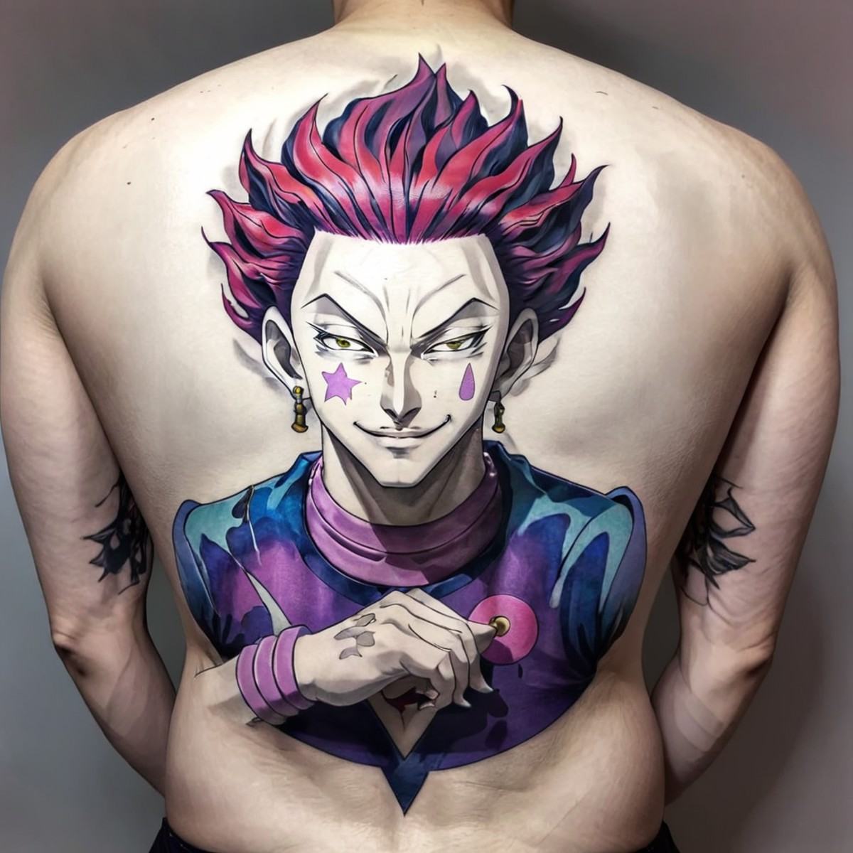 man with a striking tattoo of the Hisoka_Morow,  ,  ultra-detailed on Tensor.Art