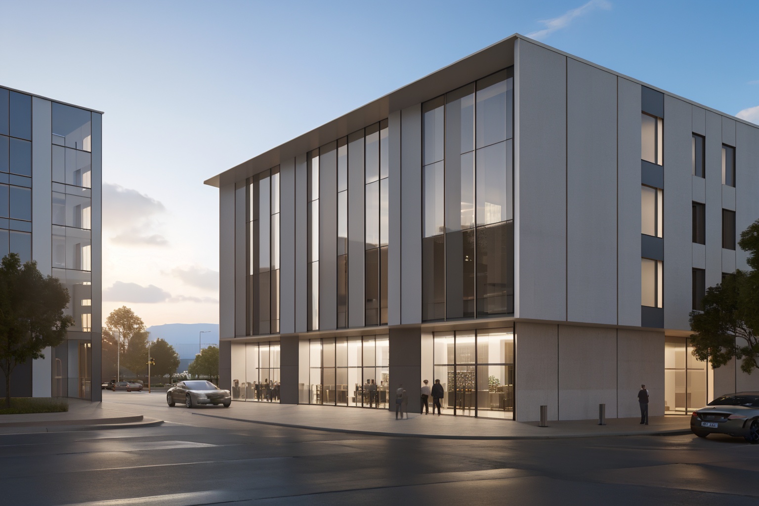(best quality:1.4),(masterpiece:1.4),(photorealistic:1.4),(Realistic:1.2),(8K:1.2),outdoors,cloud,blue sky,school building,scenery,street,car,day,glass wall,soft lighting,high quality,