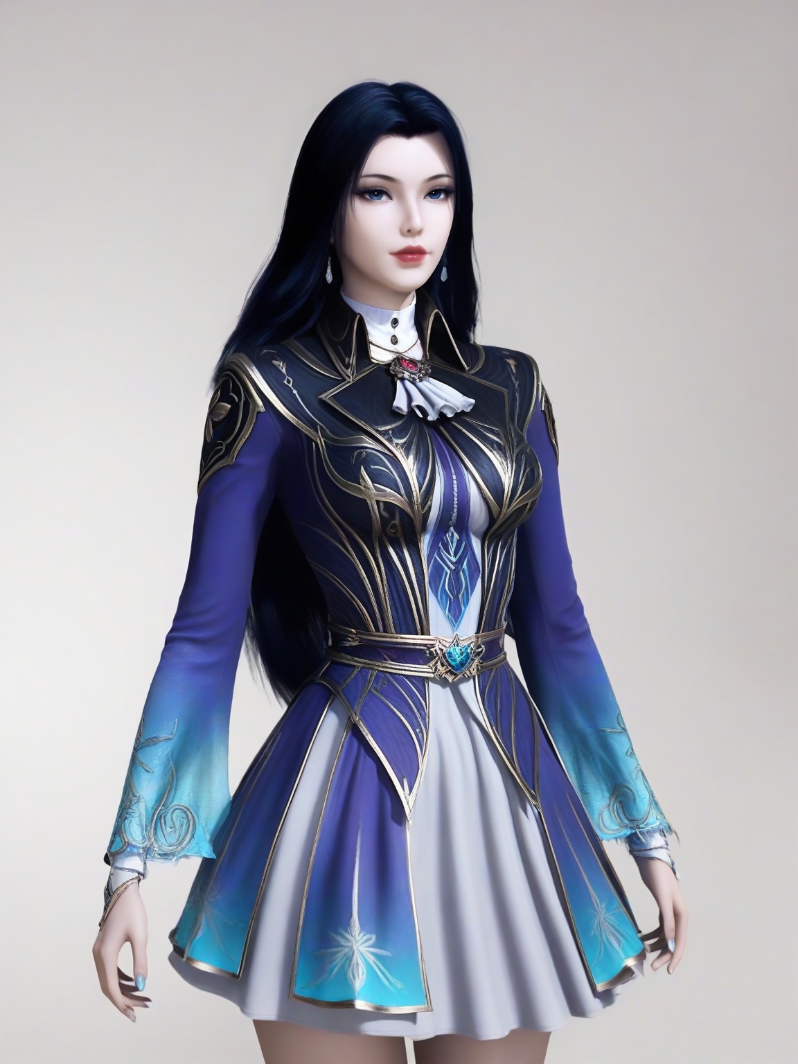 score_9,<lora:SF_LingLuoChen_Pony_Realism2.3-000004:0.7>,1girl,breasts,standing,eyelashes,lipstick, solo,long hair,skirt, dress,jewelry,long sleeves,looking at viewer,white background,simple background,