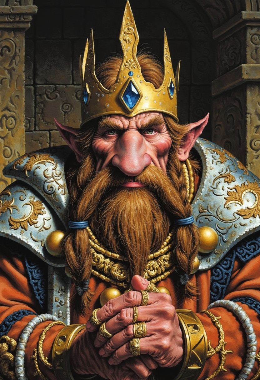 secret_grotesque_fantasy,  a close portrait of a dwarf king facing the viewer in a composed,  upright posture on Tensor.Art