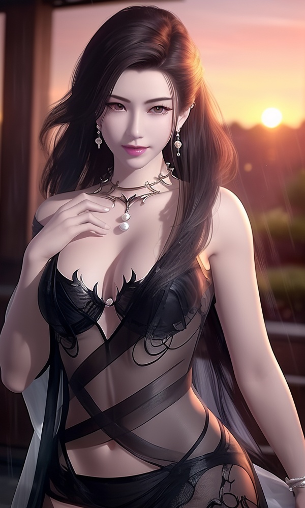 (,1girl, ,best quality, ),looking at viewer, <lora:416-DA-天行九歌-潮女妖睡衣V2:0.8> ,,ultra detailed 8k cg, ultra detailed background ,ultra realistic 8k cg,          cinematic lighting, cinematic bloom, (( , )),,  , unreal, science fiction,  luxury, jewelry, diamond, pearl, gem, sapphire, ruby, emerald, intricate detail, delicate pattern, charming, alluring, seductive, erotic, enchanting, hair ornament, necklace, earrings, bracelet, armlet,halo,masterpiece, (( , )),, realistic,science fiction,mole,   ,cherry blossoms,,(((Best quality, masterpiece, ultra high res, (photorealistic:1.4), raw photo, 1girl, ,rain, , sunlight, sunset, qianqiu wanxia,     )))  (cleavage), (), 