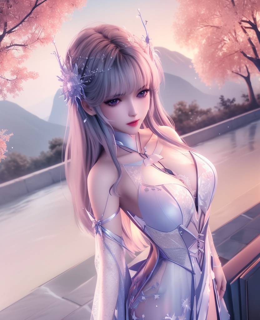 <lora:587-DA-神印王座-圣采儿-觉醒:0.8>(,1girl, ,best quality, ),looking at viewer,  ,, ultra detailed background,ultra detailed background,ultra realistic 8k cg,,masterpiece, (( , )), fiction,mole,  ,     ,see-through, lace, (cleavage),(((, solo, sun, , bare_tree, )))