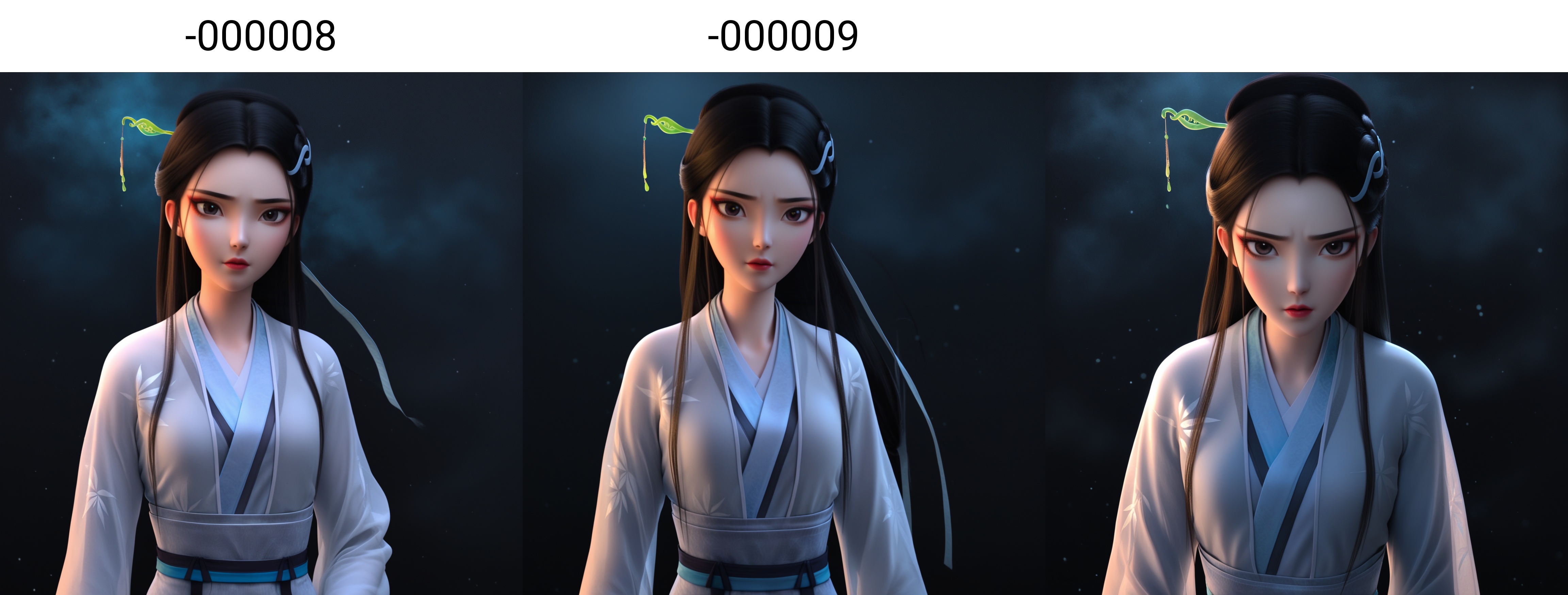 (score_9),masterpiece,best quality,absurdres,highres,(white_skin),light_skin,BREAKcollarbone,<lora:白素贞-ill-000008:0.82>,1girl,solo,long hair,black hair,hair ornament,hairpin,hair ribbon,hanfu,maple leaf print,looking at viewer,front view,light blush,face_foucs,BREAKsimple background,black background,Tyndall effect,fog,twig,branch,glowing,sparkle,