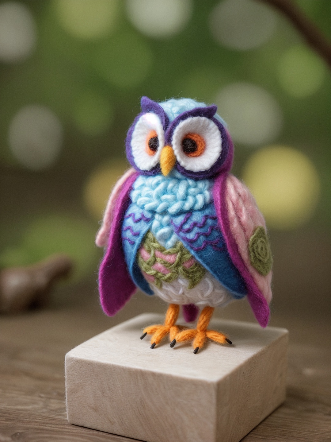tiny Flowery 3D felt fiber Barred Owl,  made from Felt fibers,  3D render on Tensor.Art