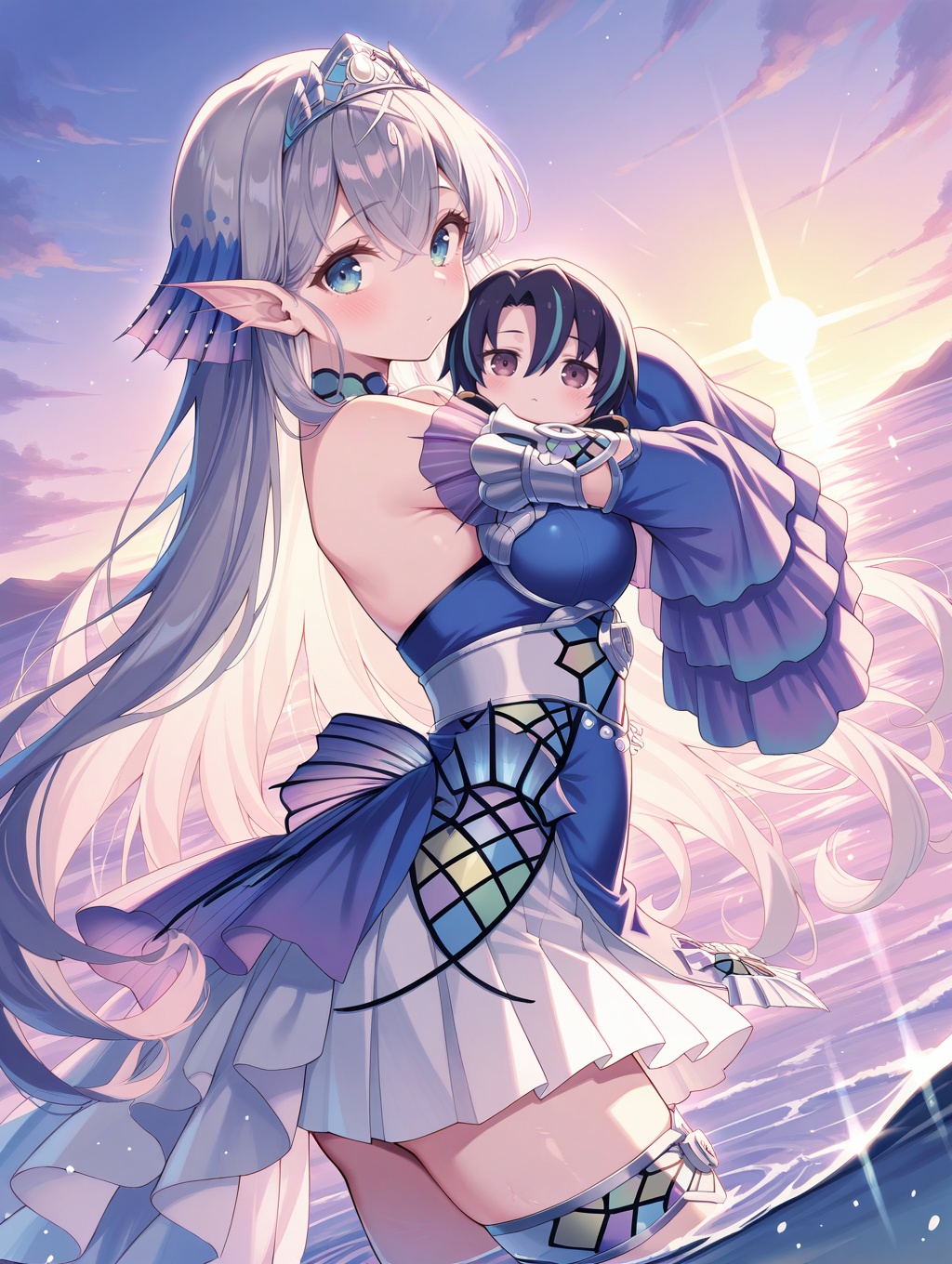 visas starfrost,  white japanese armor,  holding character doll on Tensor.Art