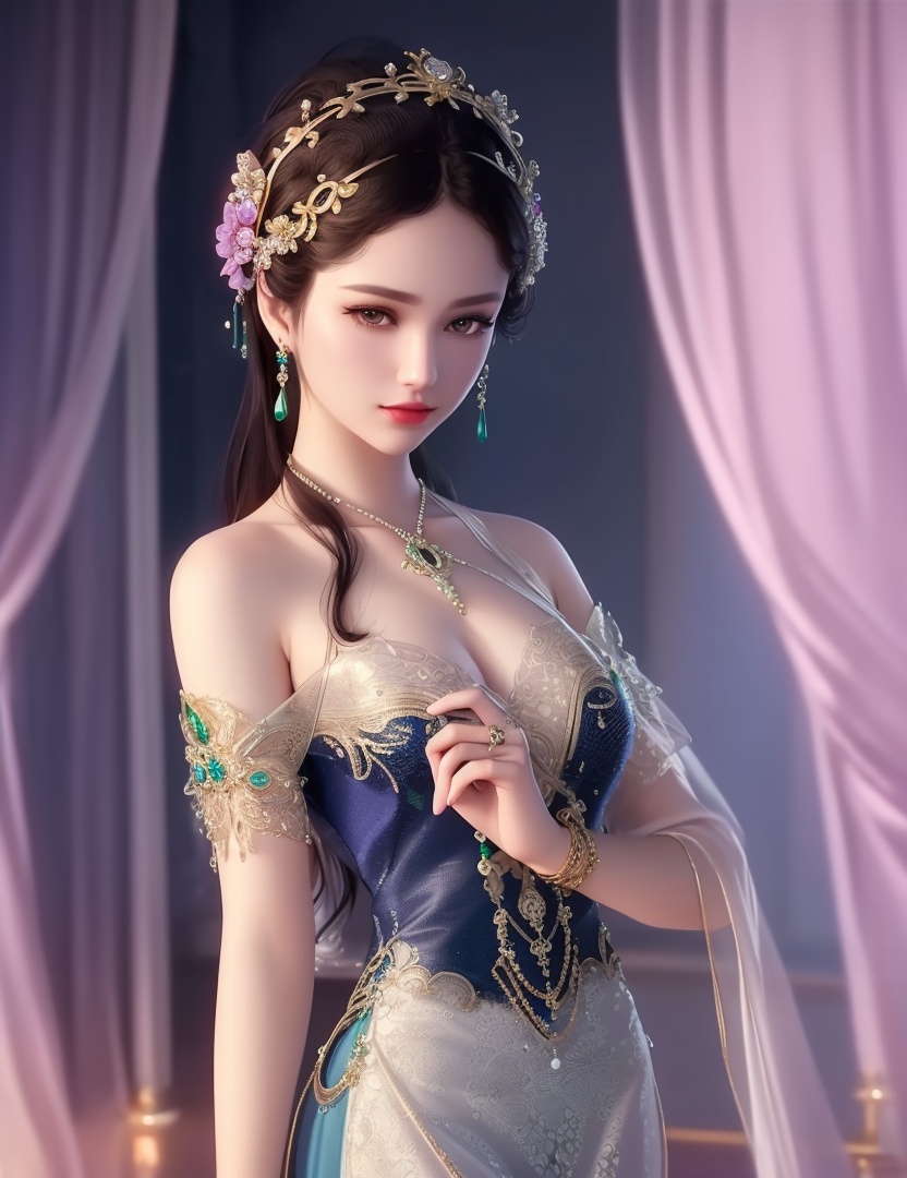 ultra realistic 8k cg, picture-perfect face, flawless, clean, masterpiece, professional artwork, famous artwork, cinematic lighting, cinematic bloom, perfect face, beautiful face, fantasy, dreamlike, unreal, science fiction,  beautiful clothes, lace, lace trim, lace-trimmed legwear,  (rich:1.4), prestige, luxury, jewelry, diamond, gold, pearl, gem, sapphire, ruby, emerald, intricate detail, delicate pattern, charming, alluring, seductive, erotic, enchanting, hair ornament, necklace, earrings, bracelet, armlet,halo((,1girl, pov,))(((,  1girl,  solo,looking at viewer, ))),(((1girl, solo, dress, jewelry)))<lora:DA_WhiteSnakeGreenSnake:0.7>