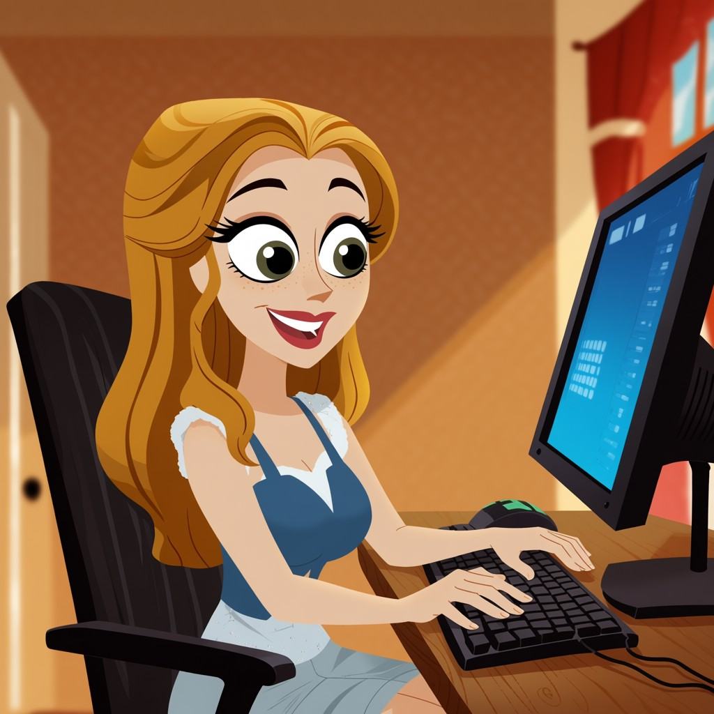 woman,  indoors,  typing on Tensor.Art