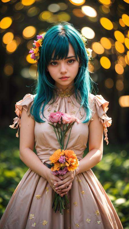1 young cute girl,  flower dress,  colorful on Tensor.Art