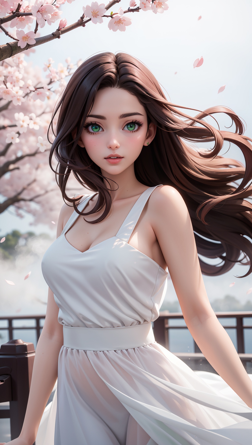 ((Cherry Blossoms)),  (22 years old Spanish woman),  wearing flowing dress on Tensor.Art