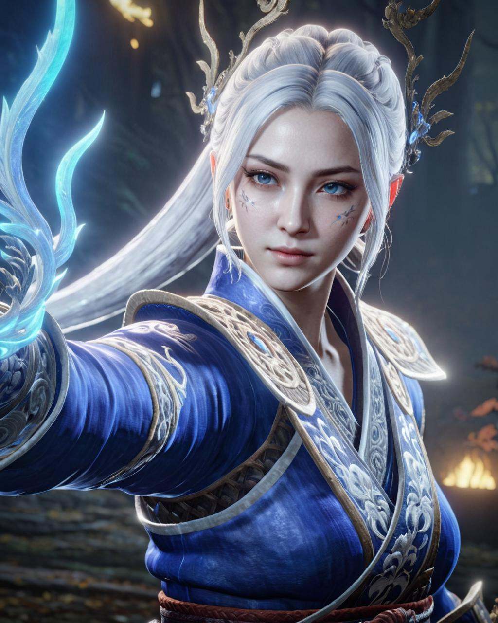 1girl,  white hair,  blue niohxlguardiansprt on Tensor.Art