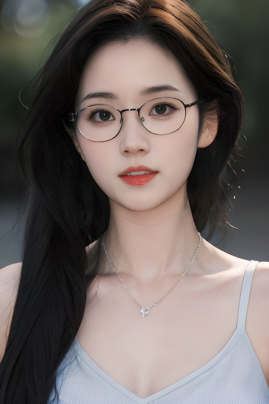 <lora:0827_03:0.7>simple background, best quality,masterpiece,highres,cg,1girl,Photograph,high resolution,8k, blue long hair,dark,Gothic,Dingdall effect,film grain,canon (company),bokeh,glasses,red hair,necklace, 1girl,realistic,masterpiece, best quality, photorealistic, HDR,detail