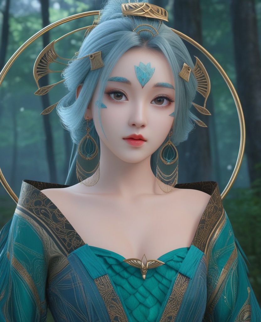 <lora:571-DA-XL-眷思量-奉眠:0.8>(,1girl, ,best quality, ),looking at viewer,  ,ultra detailed background,ultra detailed background,ultra realistic 8k cg,(masterpiece:1.2),(best quality:1.2),(ultra detailed:1.2),(official art:1.3),(beauty and aesthetics:0.8),detailed,(intricate:0.8),(highly detailed),(solo),delicate countenance,1girl,fancy,(glassy texture:1.2),(crush:1.2),8k,accessory,tattoo,(transparent:1.1),gown,energy encirclement,instant,in the twinkling of an eye,upper body,woman in a mythical forest, masterpiece, perfect face, intricate details, horror theme, raw photo, photo unp(cleavage),,