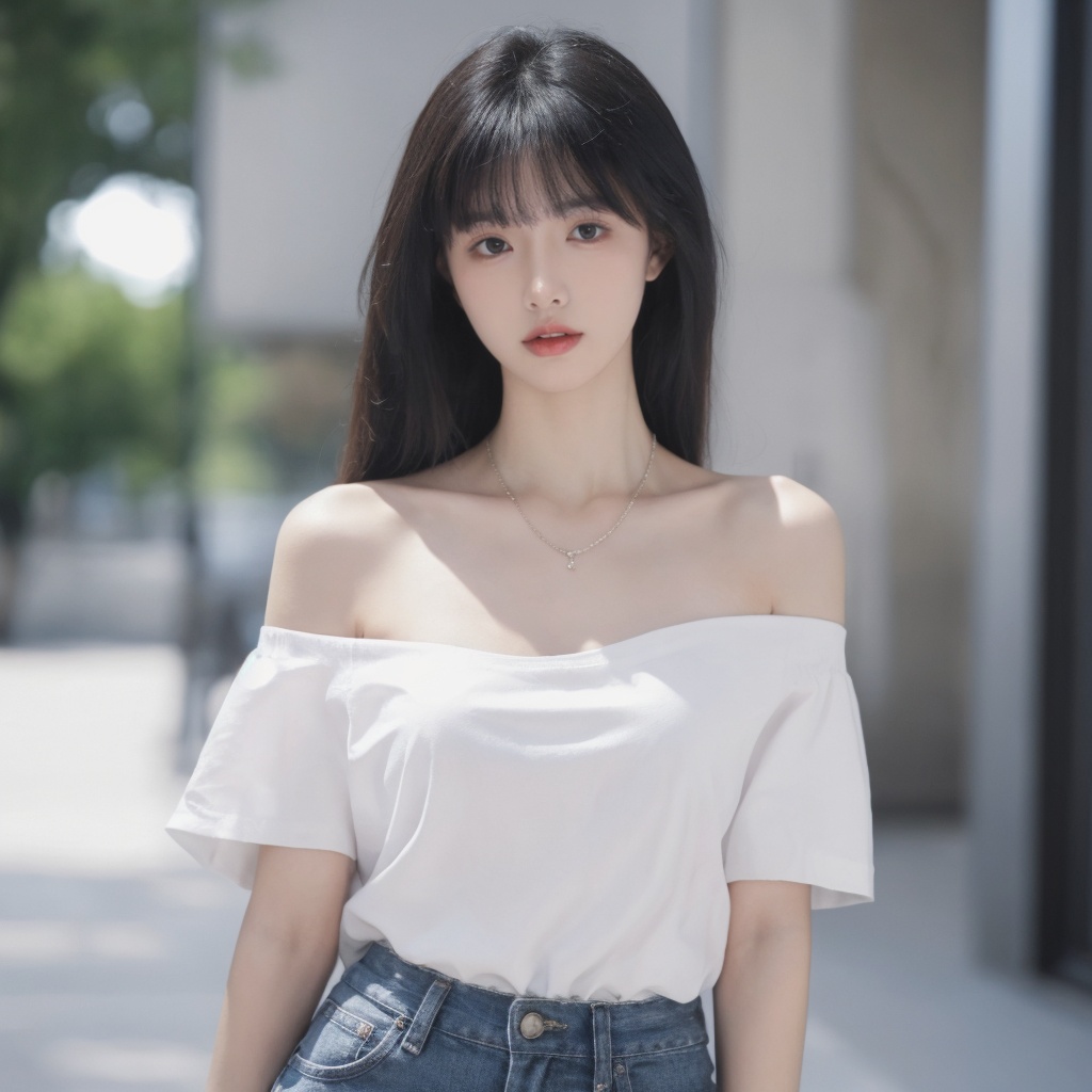 1girl,arms_behind_back,bare_shoulders,black_hair,blurry,blurry_background,blurry_foreground,breasts,brown_eyes,collarbone,cowboy_shot,depth_of_field,heart,jewelry,lips,long_hair,looking_at_viewer,motion_blur,necklace,off_shoulder,parted_lips,photo_\(medium\),pov,pov_hands,shorts,solo_focus, <lora:sifang_20231118123505:0.6>