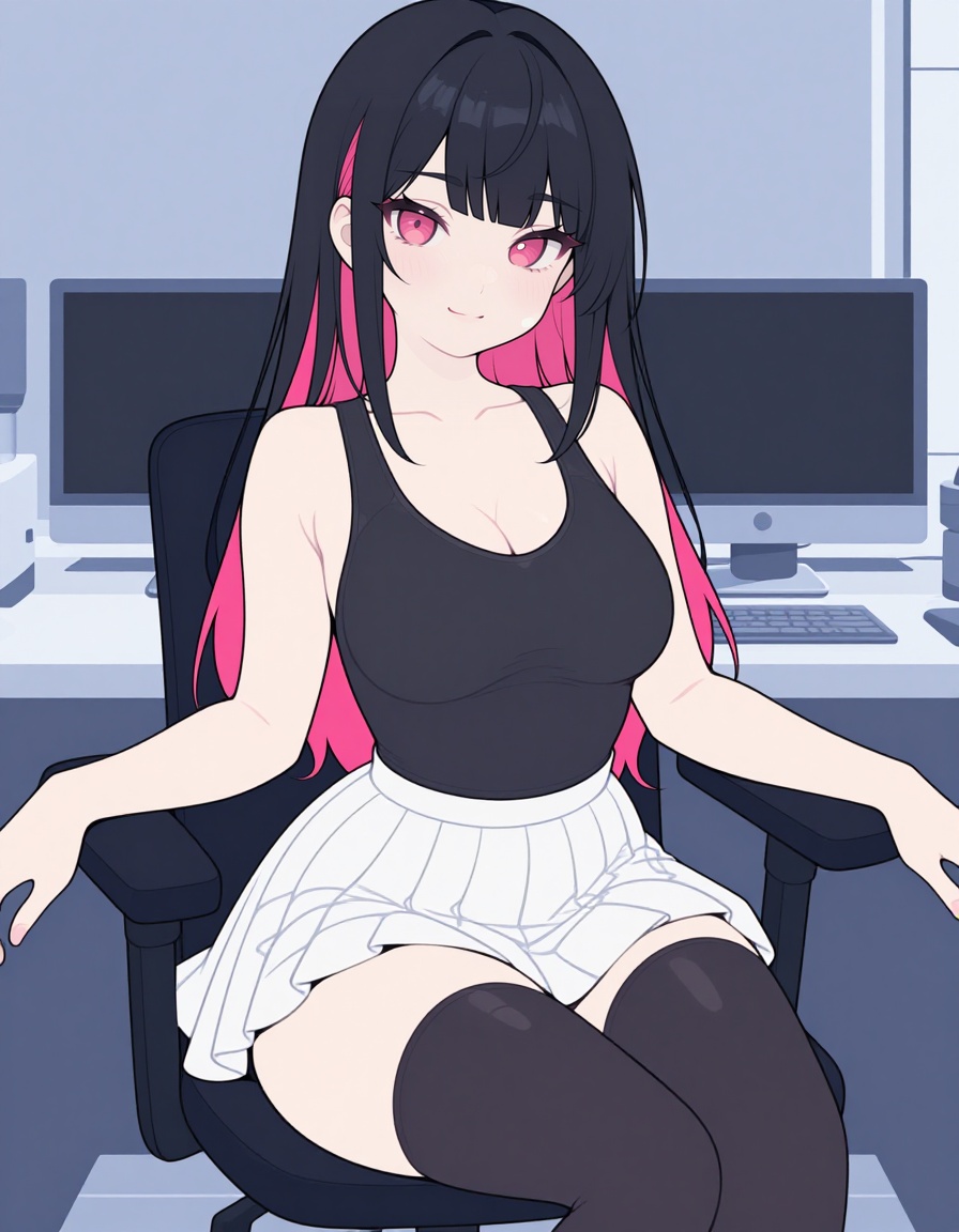 Flat Vector1girl,  solo,  long hair on Tensor.Art