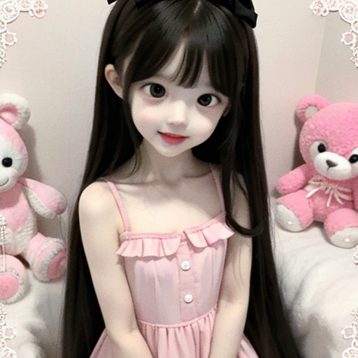 <lora:linglong-0000010:0.4>,Girlish face,1girl,solo,long hair,black hair,light smile,looking at viewer,black eyes,stuffed animal,bangs,upper body,pink bow,dress,(stuffed toy:0.8),