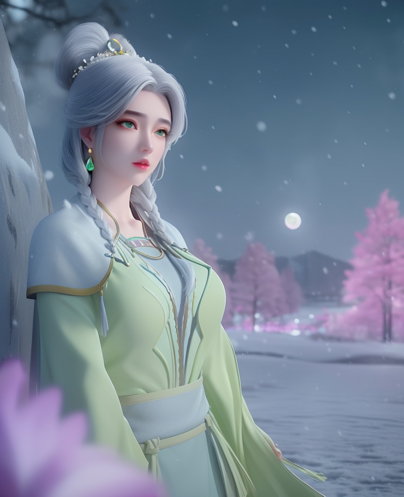 <lora:650-DA-完美世界-宁川的妈:0.8>(,1girl, ,best quality, ),looking at viewer,  ultra realistic 8k cg, picture-perfect face,   clean, masterpiece,     cinematic lighting, cinematic bloom, fantasy,  , unreal, science fiction, ((,1girl, pov,))(((,tree, 1girl, full moon,snowing,snow ,solo,     solo focus,  long_hair, looking_at_viewer,  )))  (rich:1.4,)     prestige, luxury, jewelry, diamond, gold, pearl, gem, sapphire, ruby, emerald, intricate detail, delicate pattern, charming, alluring, seductive, erotic, enchanting, hair ornament, necklace, earrings, bracelet, ,