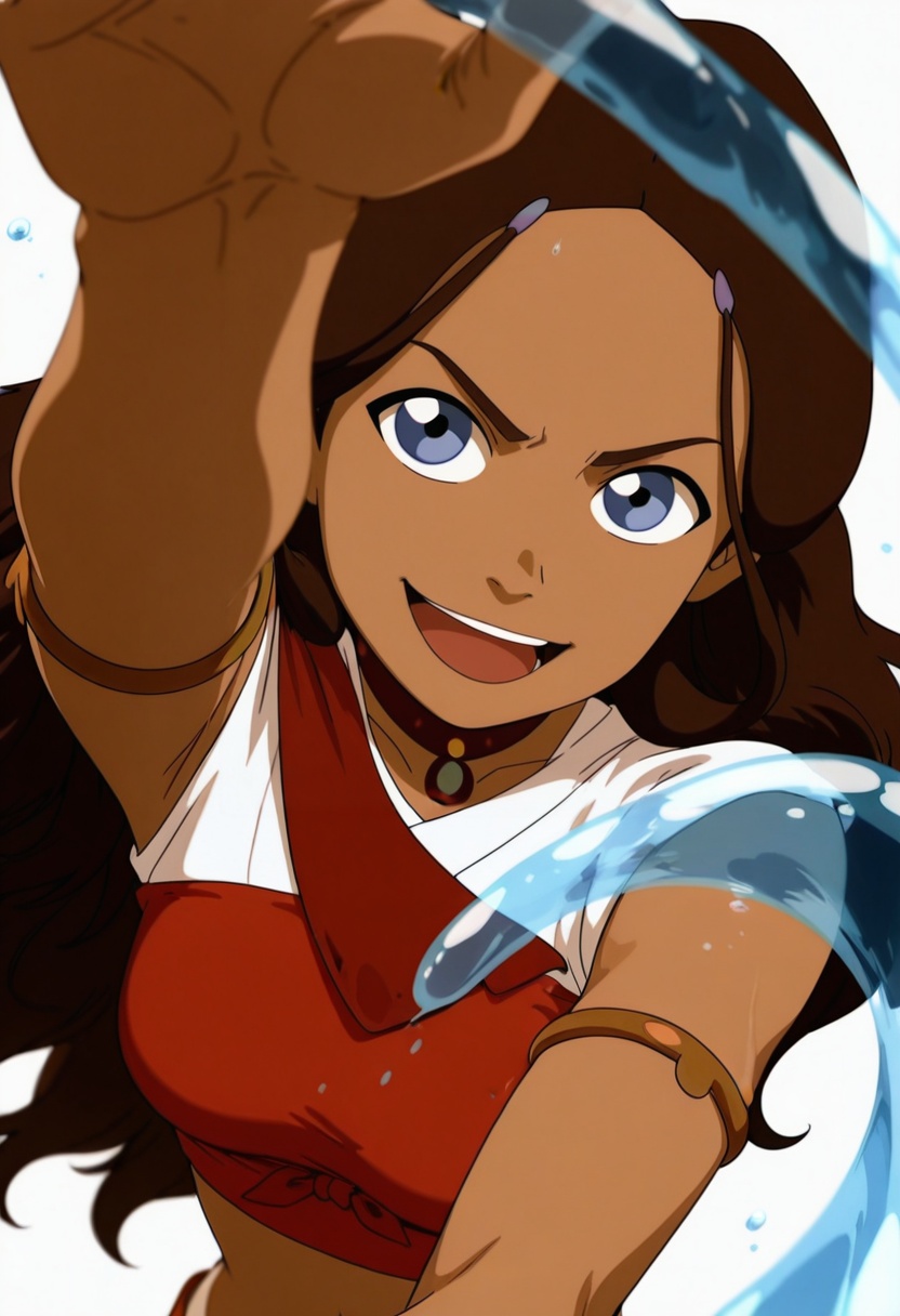 In the avatar TV animation style,  Katara,  brown hair on Tensor.Art