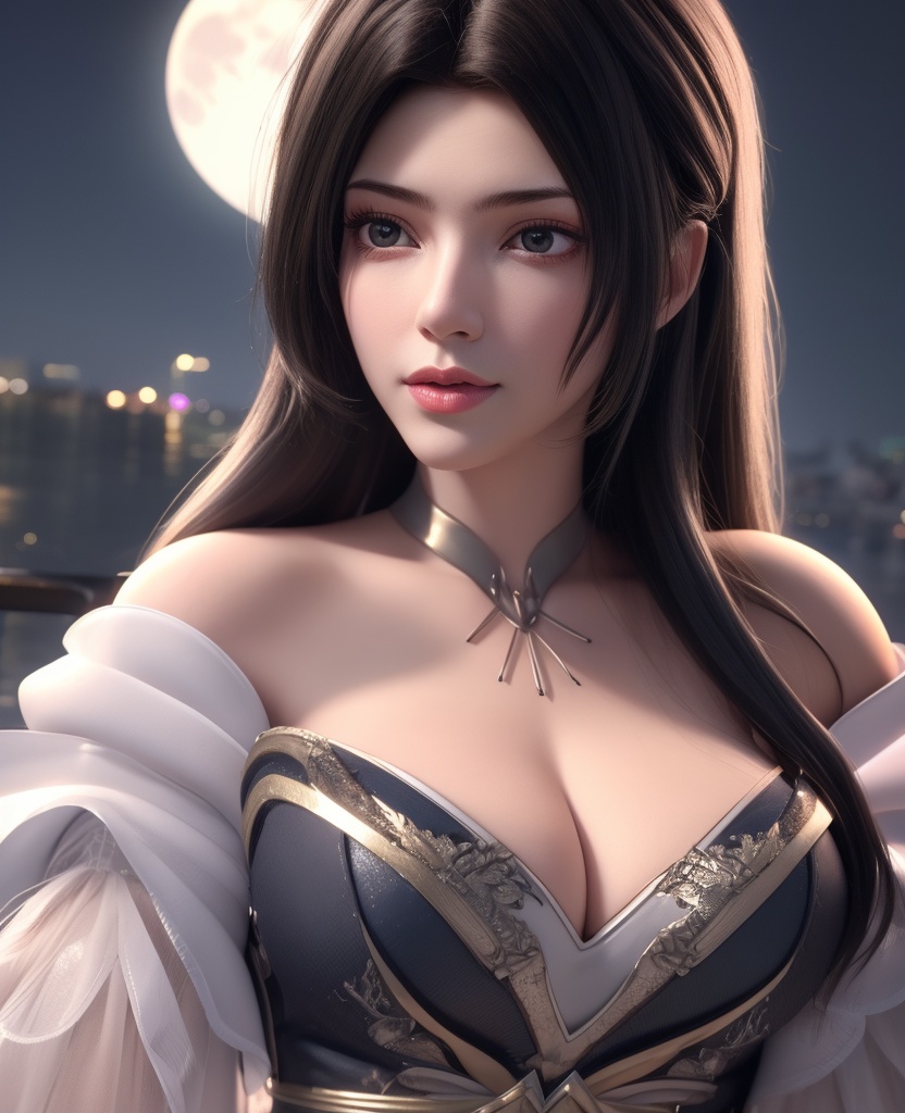 <lora:584-DA-星辰变-白灵:0.8>(,1girl, ,best quality, ),looking at viewer,  ,,ultra detailed background,ultra detailed background,ultra realistic 8k cg, ,masterpiece, spider lily,full moon, (cleavage), (),