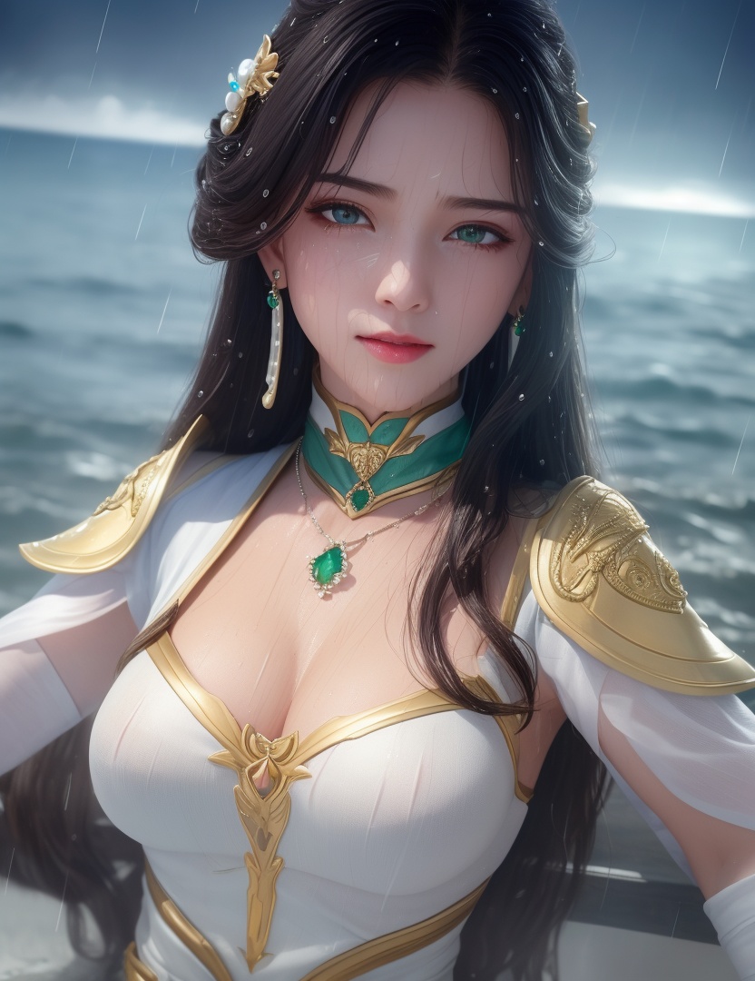 <lora:528-DA-万古狂帝-林柔:0.8>(,1girl, ,best quality, ),looking at viewer, ,ultra detailed 8k cg, ultra detailed background, ultra realistic 8k cg,  ,masterpiece((((1girl, solo,  , ,solo focus, wet,sweat, ocean,rain, water drop, )))) (, , sweatdrop, flying sweatdrops, sweating profusely,colorful drop \(module\), )   clean, masterpiece,     cinematic lighting, cinematic bloom,   , unreal, science fiction, luxury, jewelry, diamond, gold, pearl, gem, sapphire, ruby, emerald, intricate detail, delicate pattern, charming, alluring, seductive, erotic, enchanting, hair ornament, necklace, earrings, bracelet, armlet,halo,