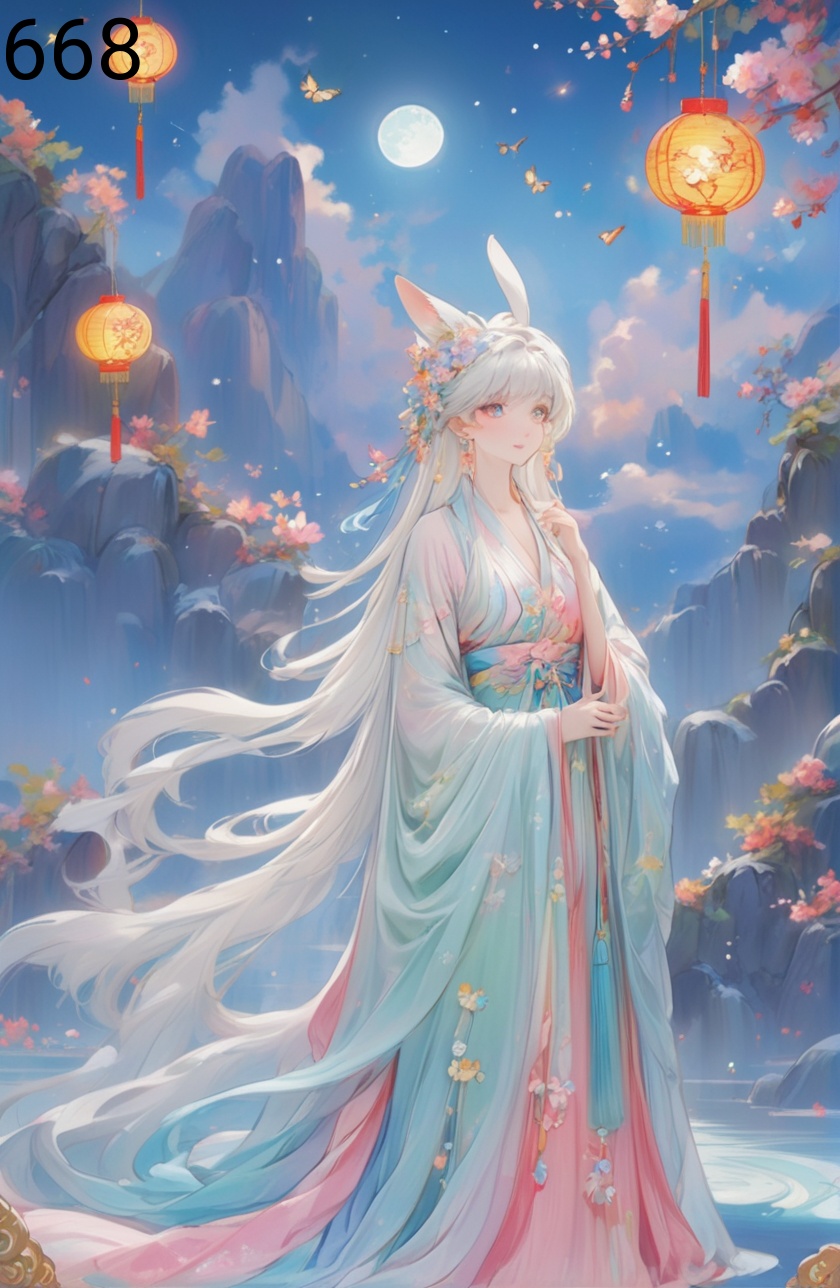 yxxx,nsfw,(best quality), ((masterpiece)), (highres), original, extremely detailed 8K wallpaper, (night_sky), (mid shot),1girl,kawaii, confused,(setting on the high rock)Colorful flowers grow beside the rock,feet up,,looking to the moon, black pupils,floating hair,beautiful collarbone,(small breasts), cleavage,barefoot,beautiful flowers ,(peach blossom), flowers, (flower) tree,  breeze,floating sakura,little butterflies,(night),cloud,[moon]extremely delicate and,beautiful,water,((beauty detailed eye)),highly,Transparent silk, gauze, sexy, seductive,78,full moonhanfu,qixiong ruqun, Ice and snow, light blue, printed clothes broken,see-through, hanfu, (white hair),earrings, (white long blonde hair, )(transparent clothe)Fox ears girl, bright eyes, lovely(Middle part bangs, straight bangs: 2.0)(colorful, chinese clothes, )Vertical hair, fringe,Dazzling hair bow, ,flower,detailed eyes,flower forground,flower and hair is same color,beautifully color,face,her hair is becoming flower,flower,hair,flower,butterfly,high details,high quality,back light,hair and clothes is flower,full body,hand in face,hanfu,high, White, pink, light blue, light yellow, rainbow color,Silk transparent, gauze, sexy, silk transparent,(masterpiece), (best quality), (absurdres)), linear hatching, ineart, comic, (greyscale, monochrome:1.2),hand on own chest,lovelygirl,1girl, white hair,yellow Hanfu,rabbit,moon cake,lantern,(little moon:1.5),(sparkle:1.2),(Fantasy World:1.4),,Jadeite colored moon cake,star (sky),night,sky,full moon,night sky,colorfull flower,Jadeitelighting,((beautiful face), surface, (original figure painting), ultra- detailed, incredibly detailed, (an extremely delicate and beautiful), beautiful detailed eyes, (best quality)  <lora:lora-000002:0.61>