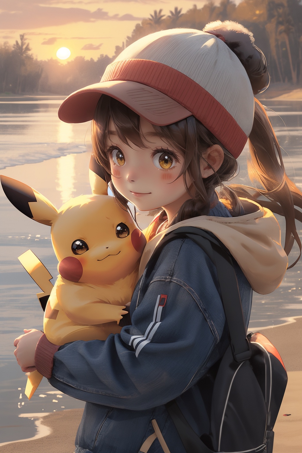 1girl,Pikachu ,sunset,8k，outdoor,<lora:Pikachu:0.6>