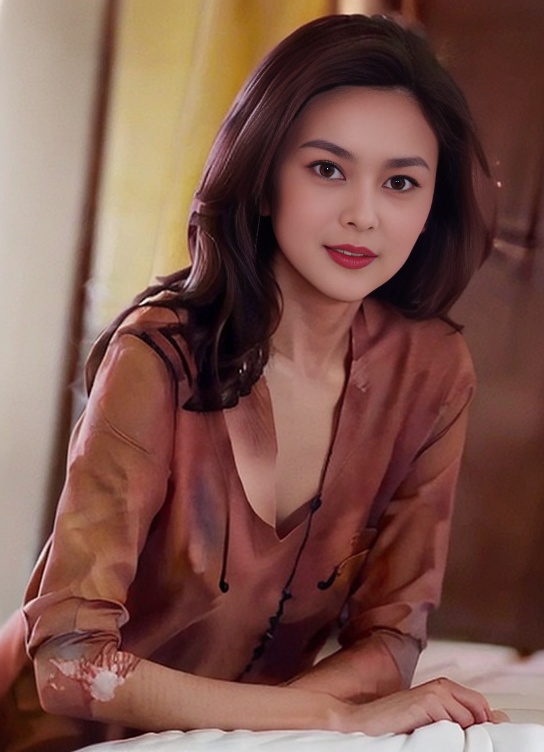 <lora:SD1.5_Guanzhilin2.128:1>,and, background, bed, black, blurry, body, brown, brown_eyes, collarbone, for, hair, her, lips, long, looking_at_viewer, neck, painting, posing, shirt, solo