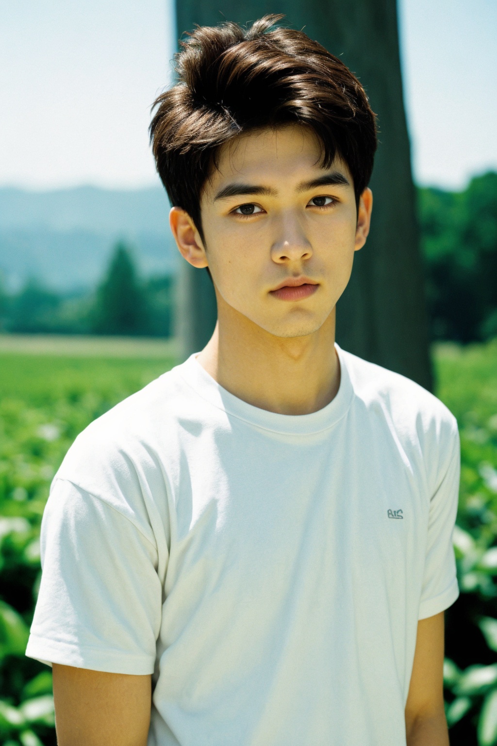 boy, solo, realistic, photorealistic, film grain, upper body,