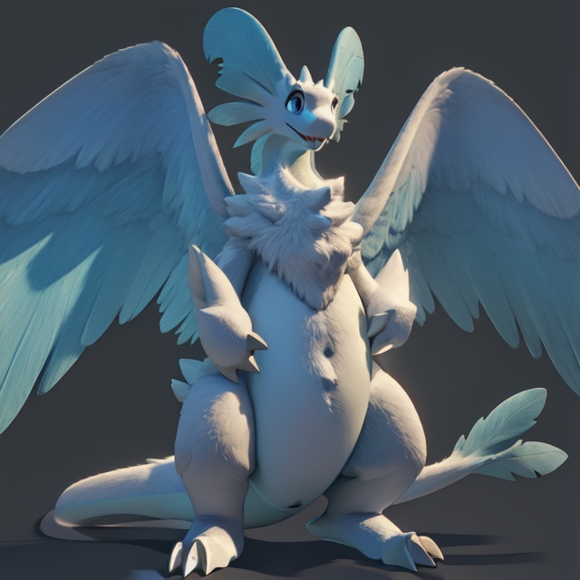 quivern,highres,absurdres,full body,white wings,feathered wings,<lora:quivern:1>,fur,full frontal,