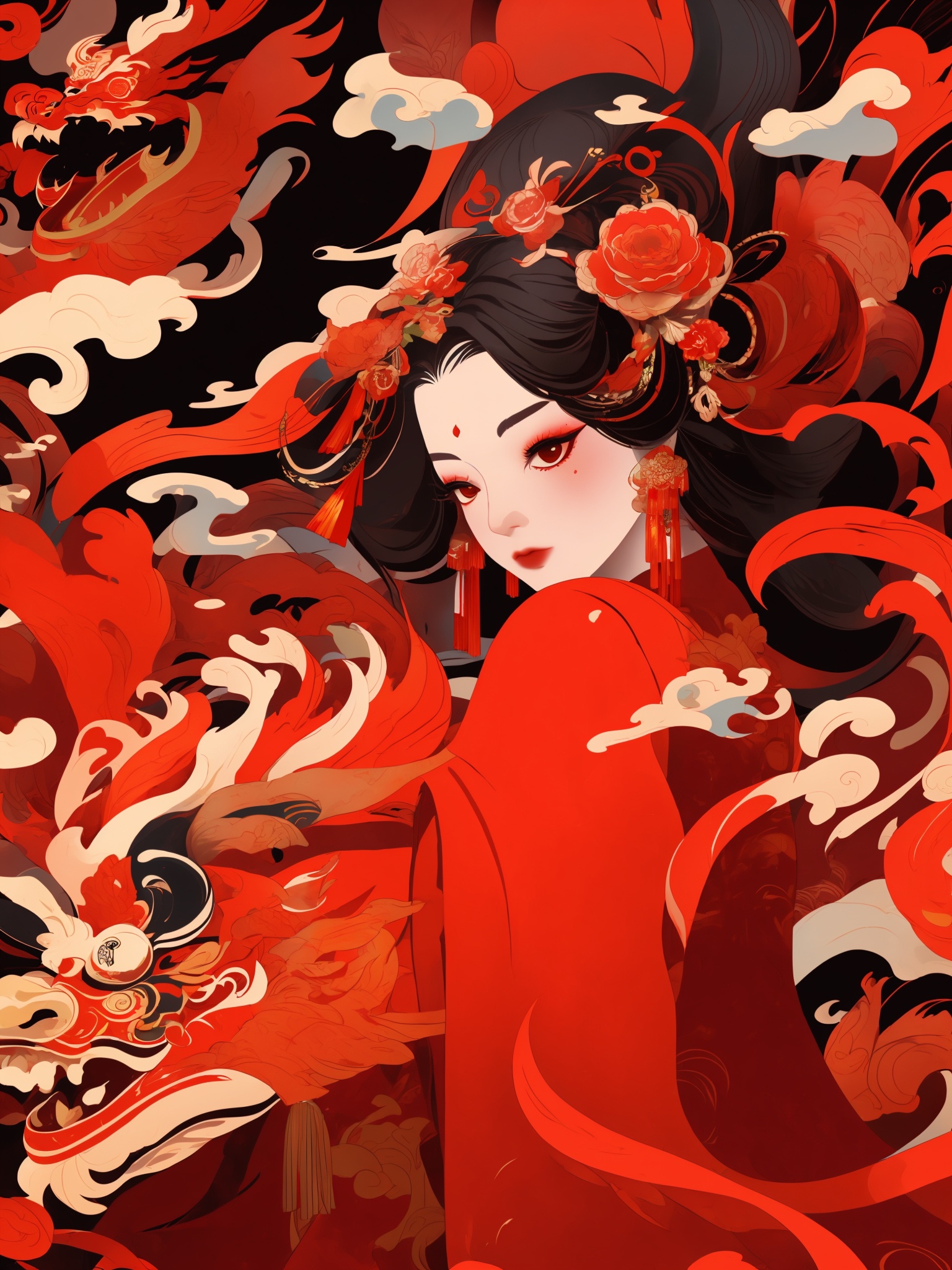 HTTP, 1girl, red eyes, pointy ears, solo, makeup, China Lion Dance<lora:HTTP_20231215133304:0.88> ,