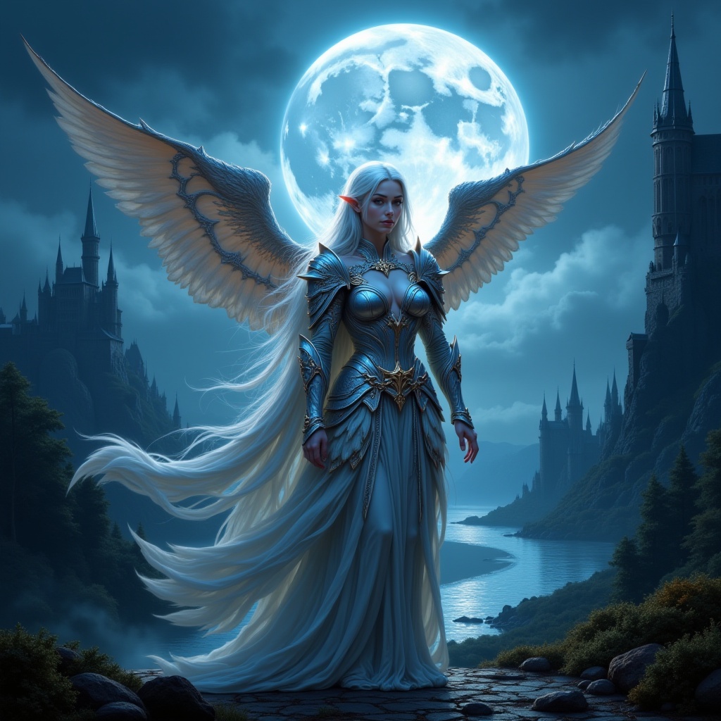 This is a highly detailed,  digital fantasy artwork depicting an ethereal,  angelic figure standing in a mystical on Tenso...