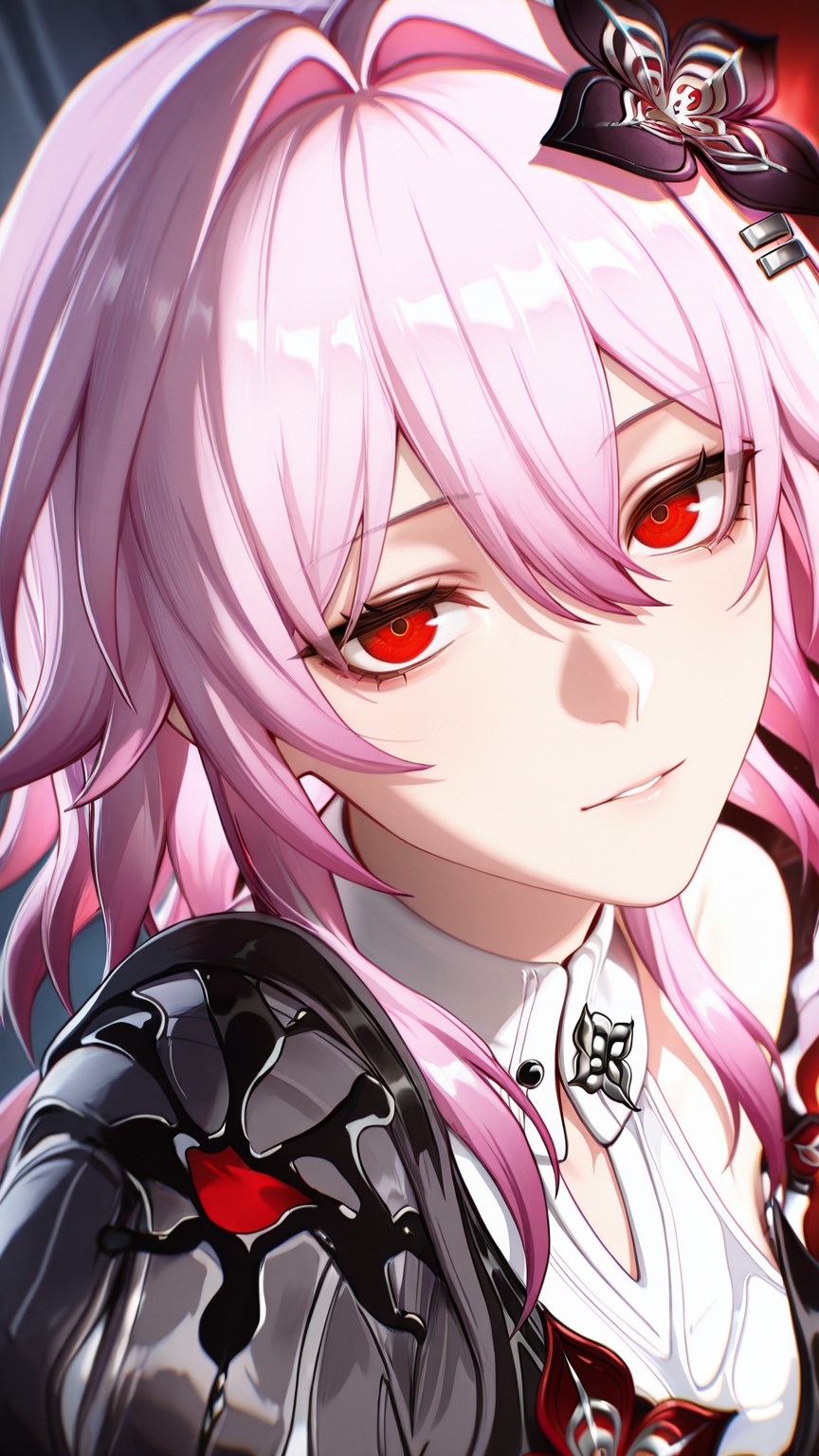 masterpiece,best quality,amazing quality,<lora:3d-000029:0.8>,unreal 3DCG,upper body,looking at viewer,<lora:evernight_(honkai_star_rail):0.8>,evernight \(honkai star rail\),1girl,solo,pink hair,red eyes,