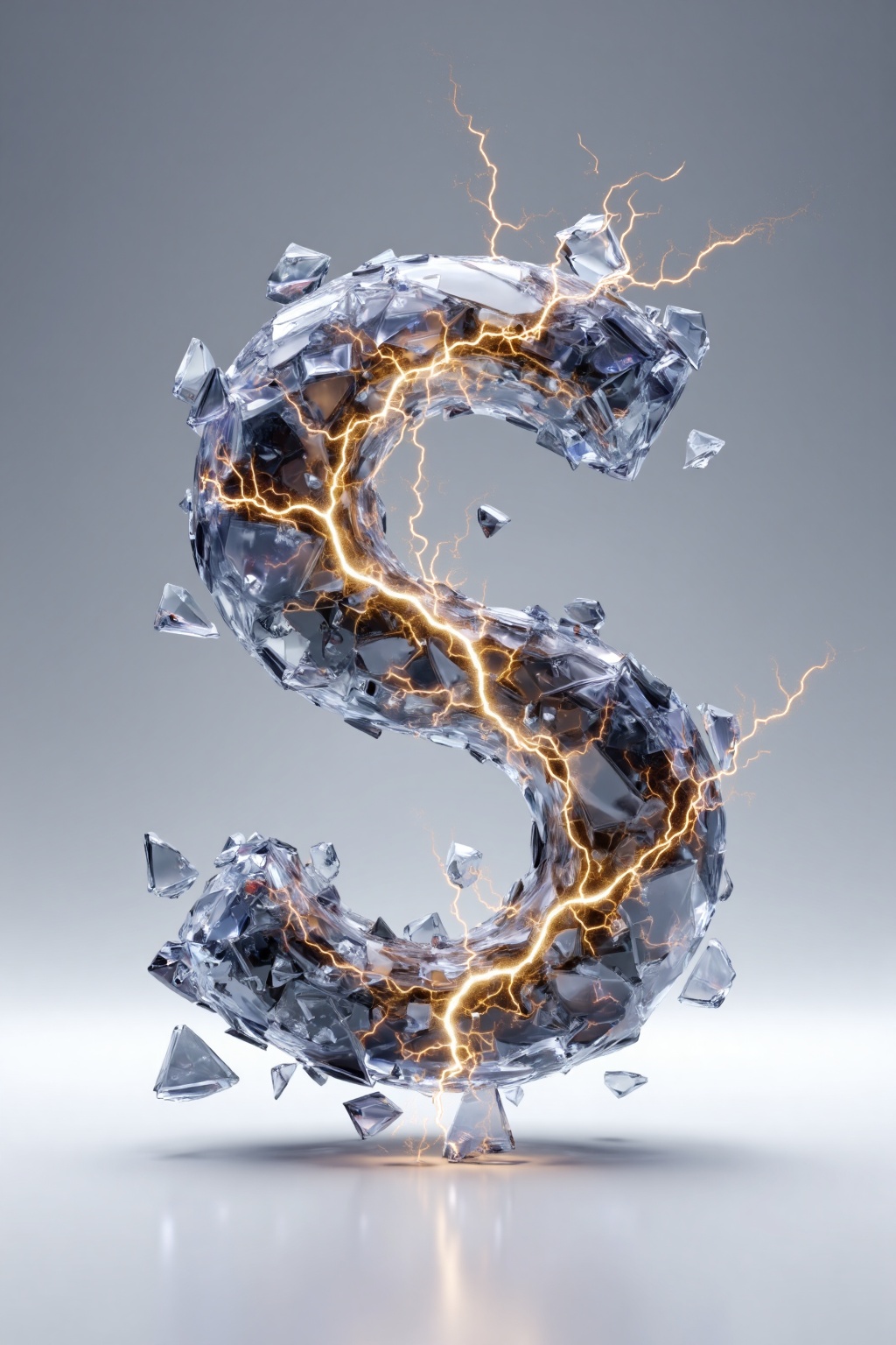 beijihui,3D icon design of letter 'S',**** of encapsulated ball lightning orb suspended in fractured glass shards with crackling electric arcs,hyperrealistic,hyperdetail,front view,studio lighting,100mm lens,white solid background,