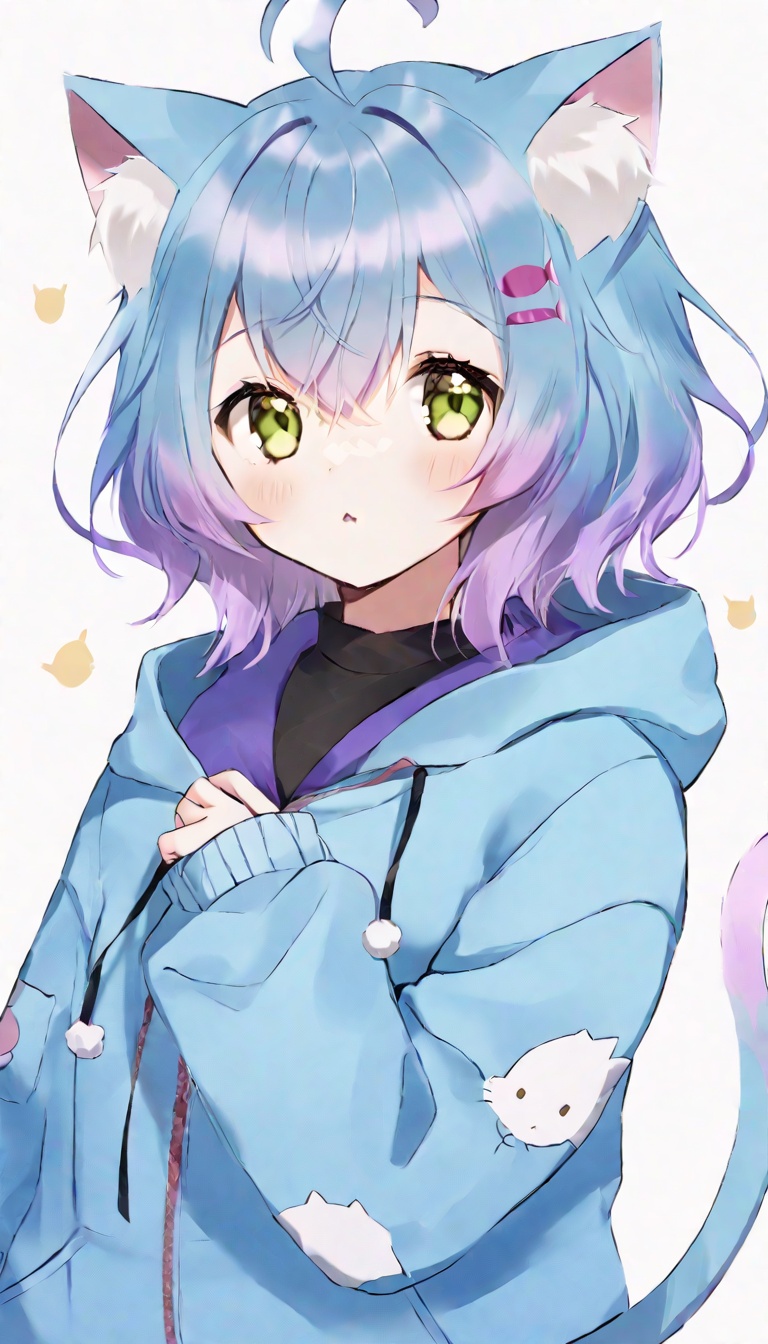 Linechu,  blue and purple hair,  green eyes on Tensor.Art