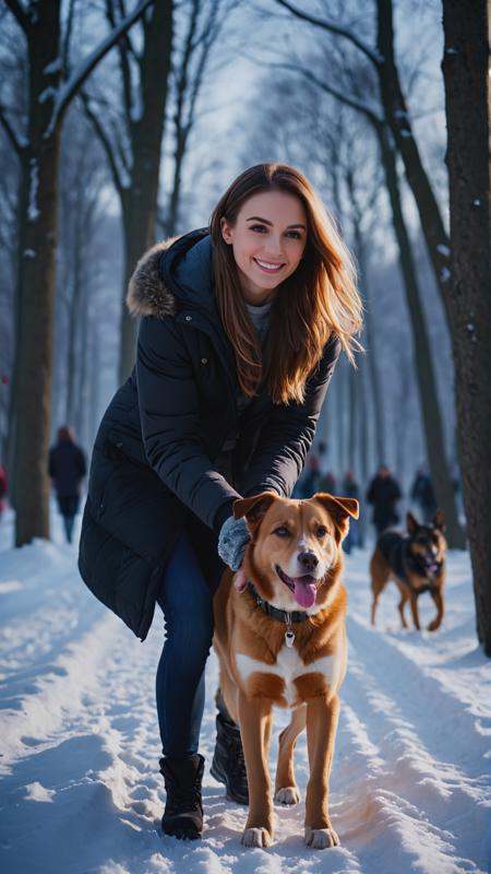 photo of agirl play with dog in forest city park,  ,  alley on Tensor.Art