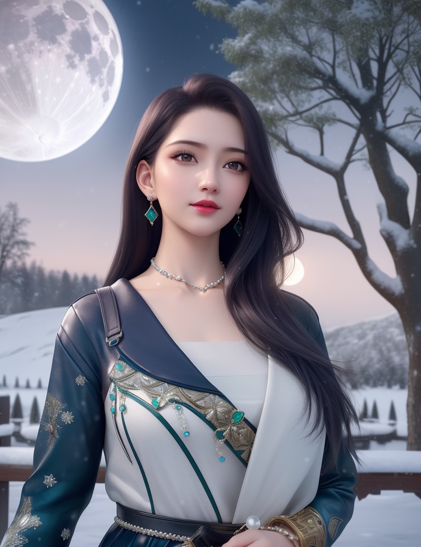 <lora:513-DA-穿越火线-云悠悠:0.8>(,1girl, ,best quality, ),looking at viewer,  ultra realistic 8k cg, picture-perfect face,   clean, masterpiece,     cinematic lighting, cinematic bloom, fantasy,  , unreal, science fiction, ((,1girl, pov,))(((,tree, 1girl, full moon,snowing,snow ,solo,     solo focus,  long_hair, looking_at_viewer,  )))  (rich:1.4,)     prestige, luxury, jewelry, diamond, gold, pearl, gem, sapphire, ruby, emerald, intricate detail, delicate pattern, charming, alluring, seductive, erotic, enchanting, hair ornament, necklace, earrings, bracelet, ,